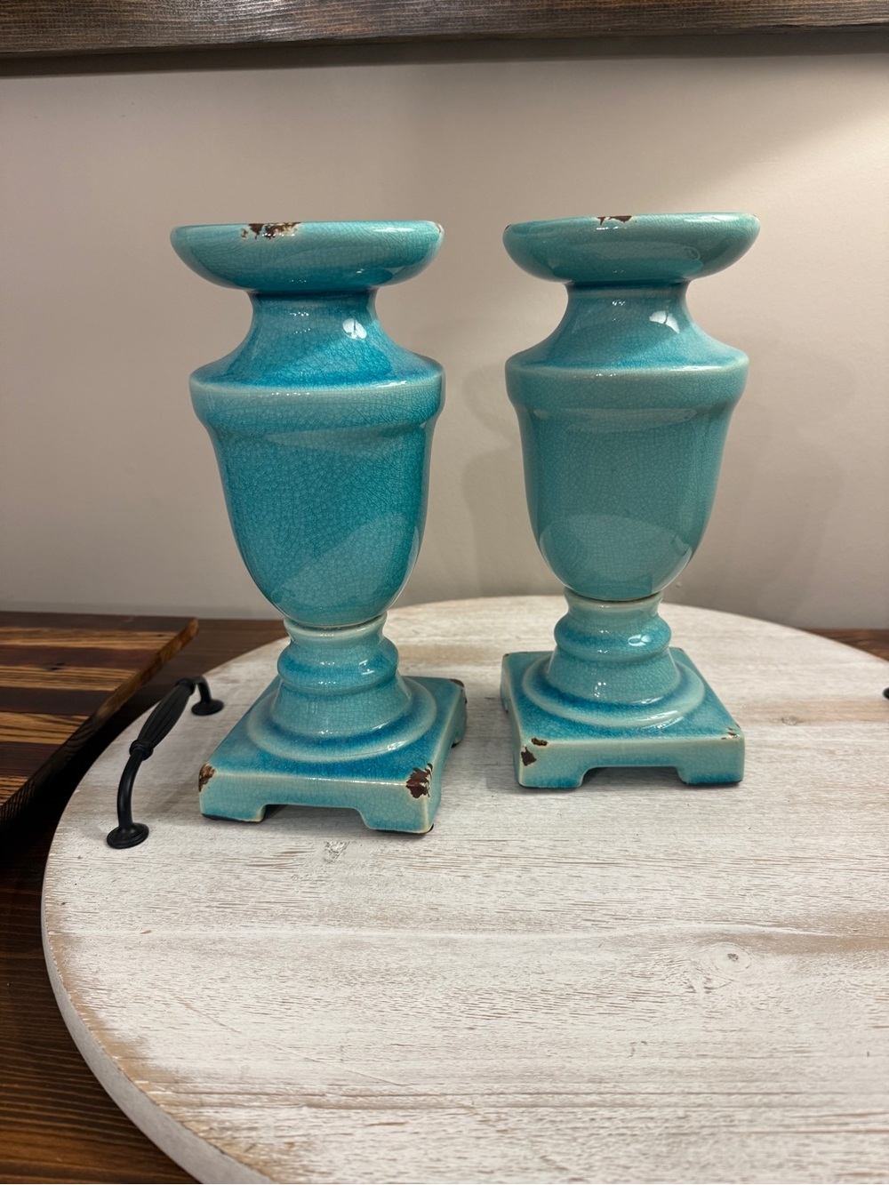 Turquoise Ceramic Decorative Urn Pair - Home Accents
